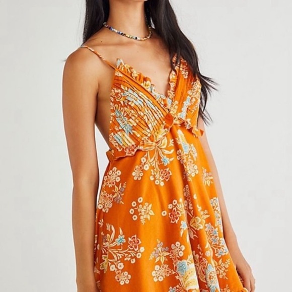Free People Orange Floral Tropic Dress NWT - Picture 7 of 8